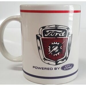 Ford Motor Coffee Mug Retro White/Red Stripe w/ Black Ford Emblem & Logos